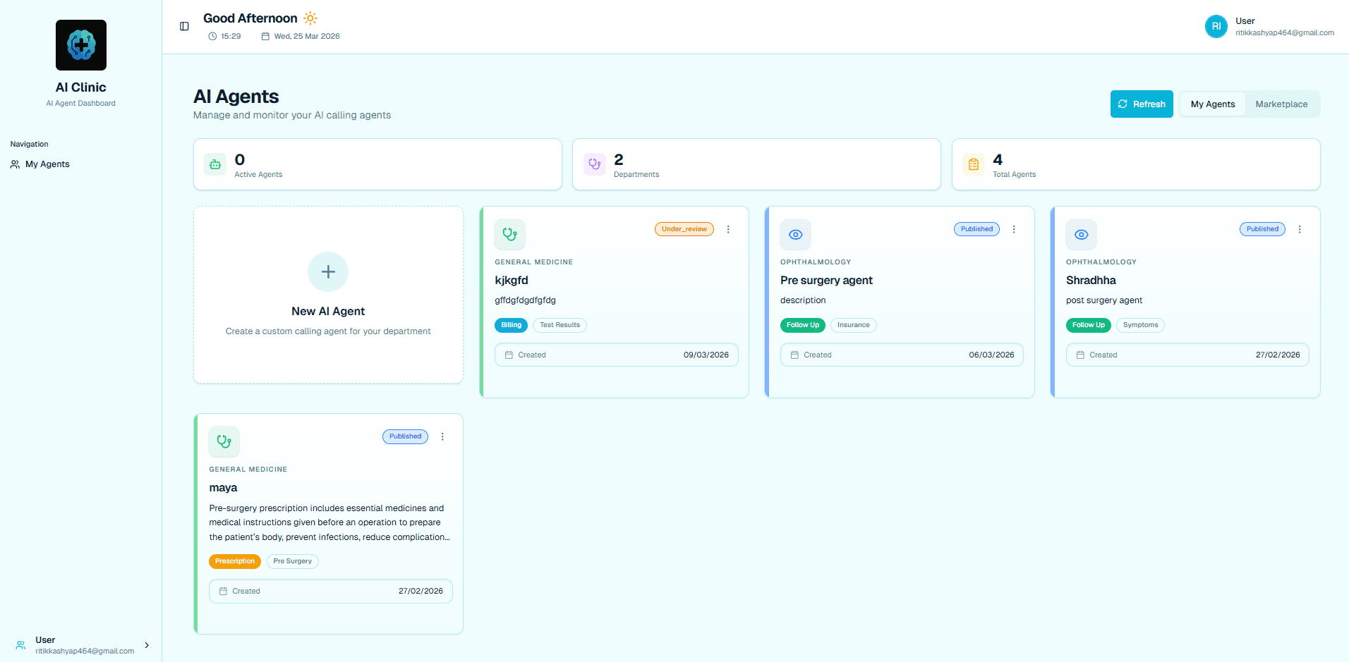 AI Clinic Dashboard Interface